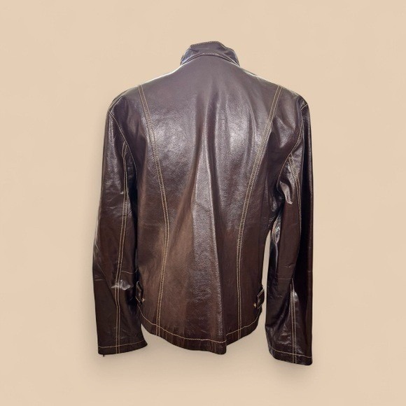 Wilsons VTG Maxima Leather Cognac Brown Moto Jacket W/ Contrast Stitching XL 90s - Picture 3 of 15